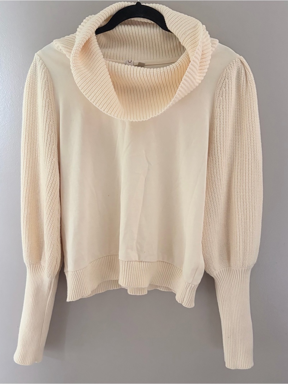 Dolan Left Cowl Neck Knit Puff Sleeve Sweater Medium Pastel Yellow
